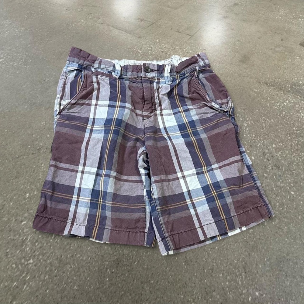 American Eagle Mens 28 Plaid Shorts Prep Fit Burgundy Navy Y2K Cotton